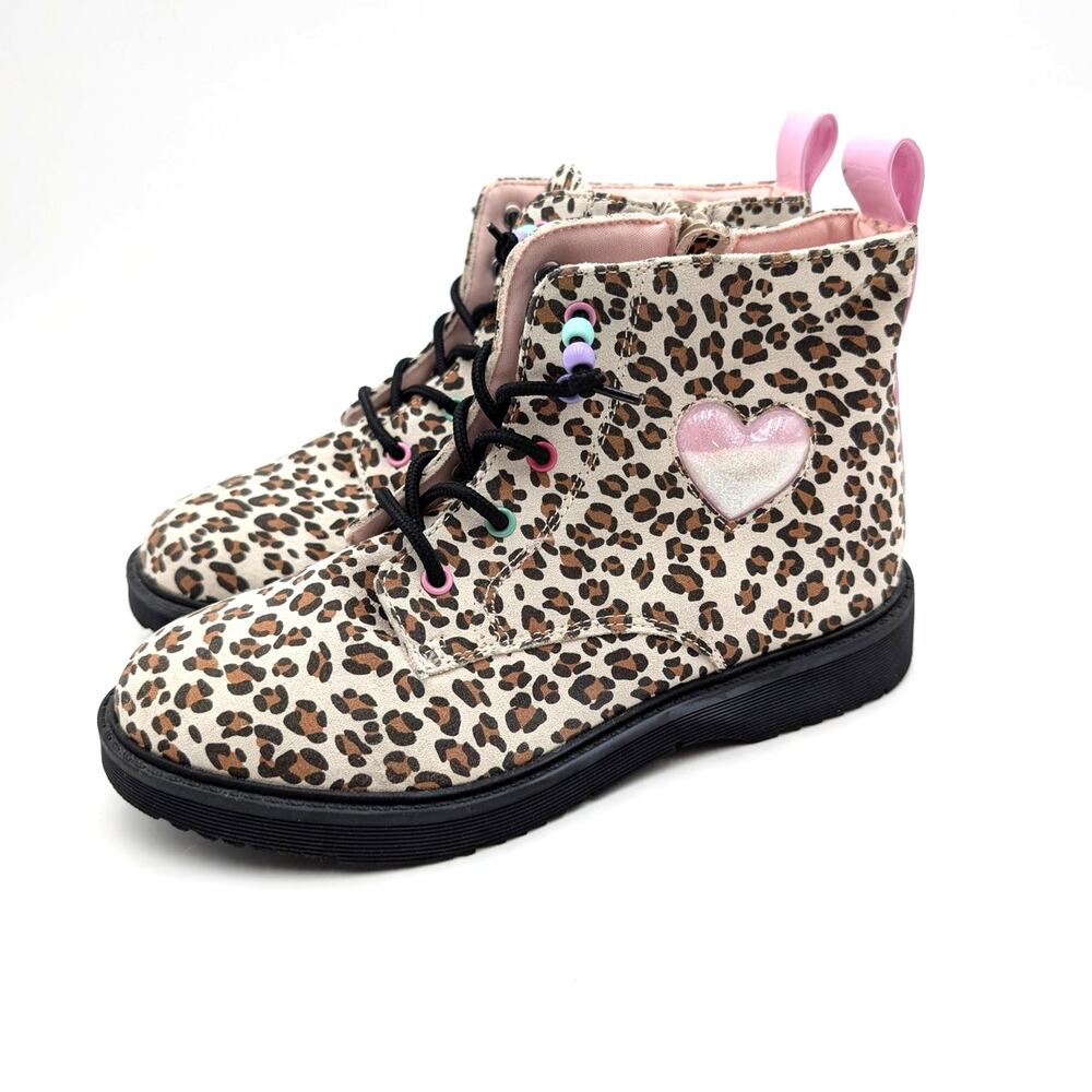 Harper Canyon Victorya Heart Combat Boot Kids' Animal Print Size US2M
